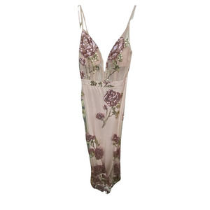Morgan&Co Pink Floral Sequin Maxi Dress - Size 1 - Party Dress